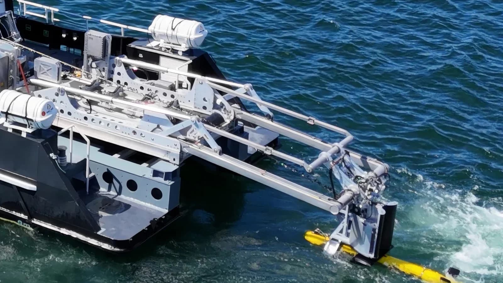 Kraken Robotics KATFISH system deploying from an ISO20 launch and recovery system