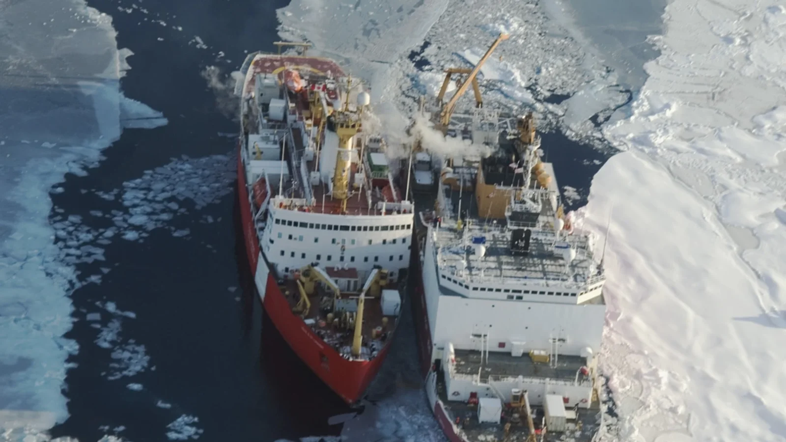 Louis S. St-Laurent and USCGC Healy in Arctic ice in September 2008; historical context.