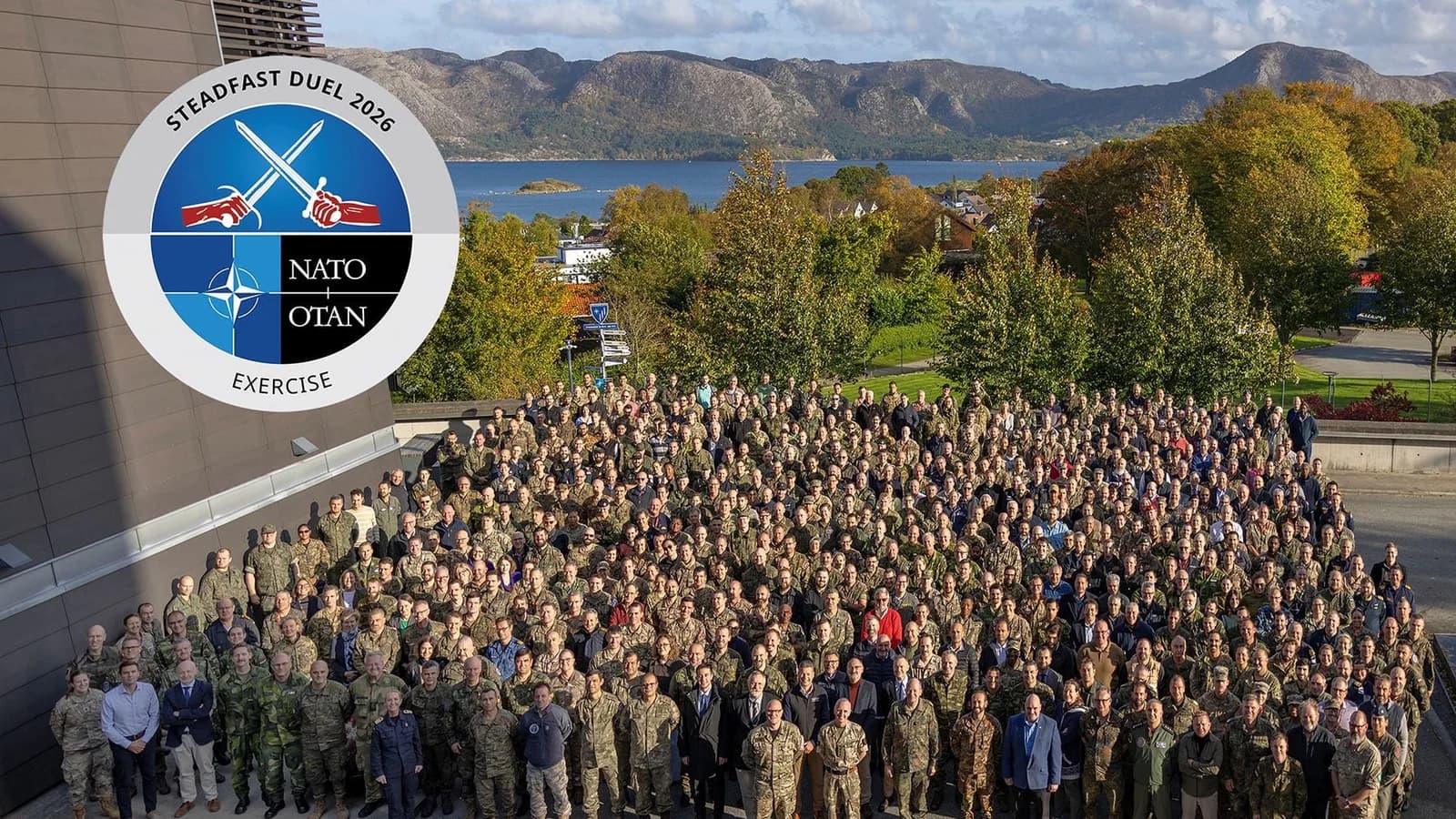 STEADFAST DUEL 2026 participants gathered outside NATO’s Joint Warfare Centre in Norway