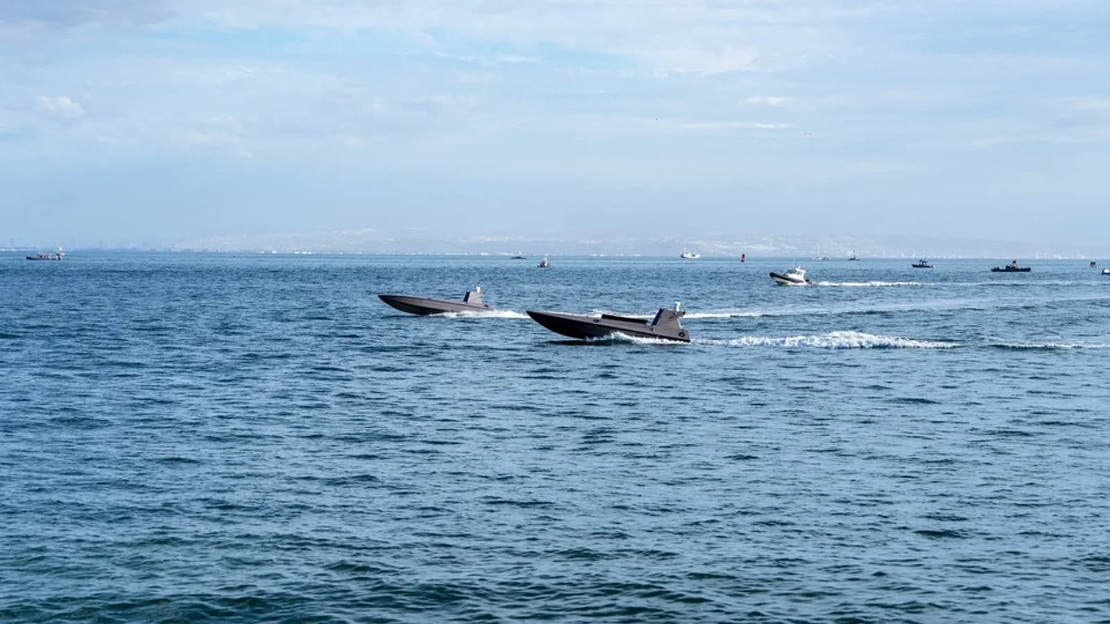 Small surface vessels operating at sea in the UK MOD Maritime Big Play photograph