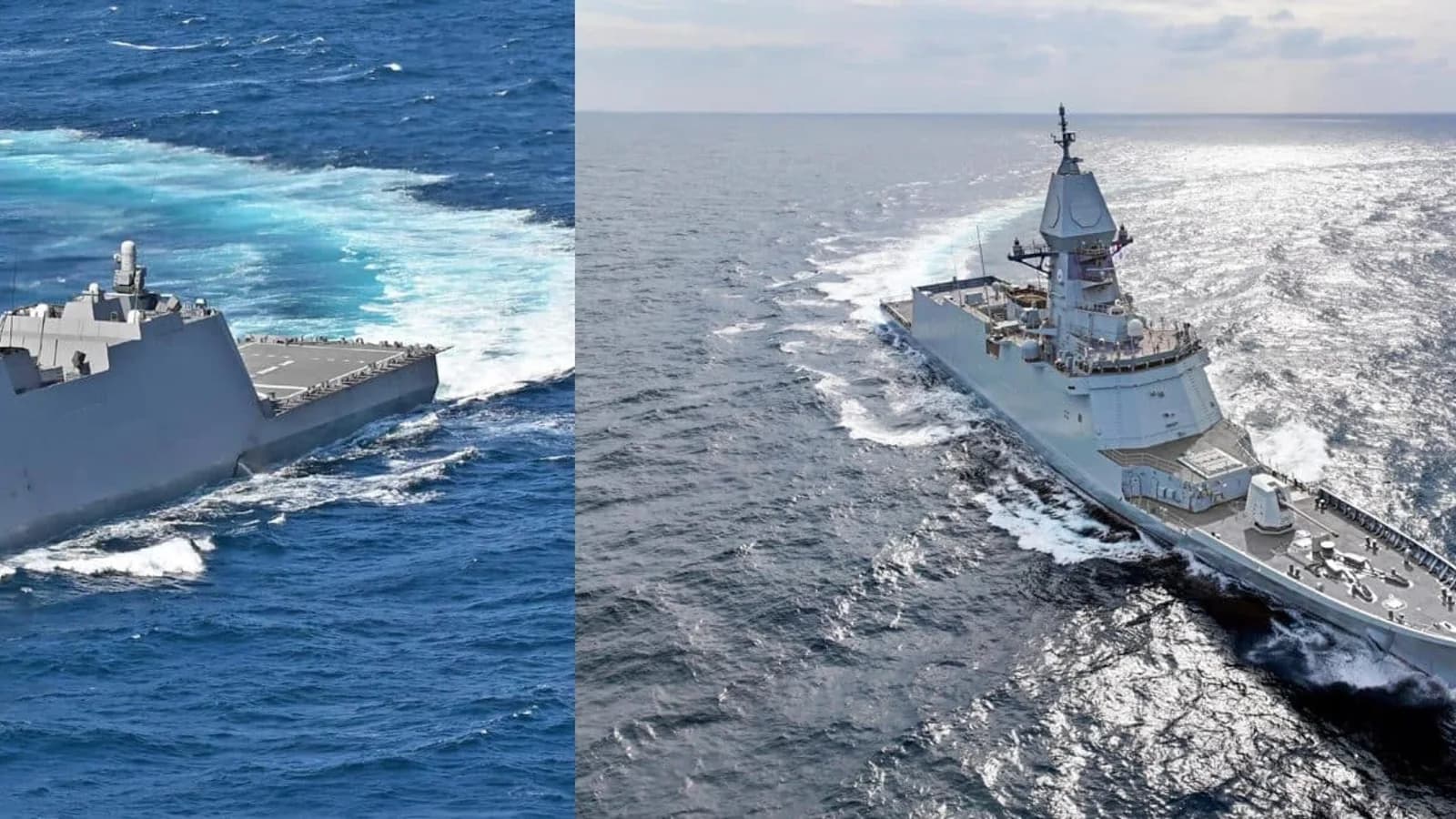 Mogami-class frigate beside a Chungnam-class frigate in a publisher composite image