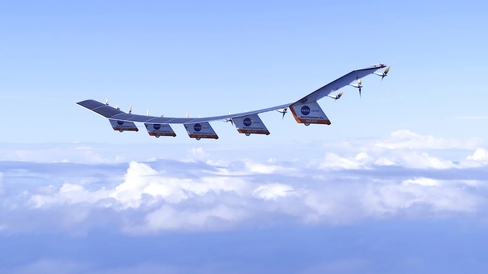 NASA’s Helios solar-powered prototype flying above clouds near Hawaii in August 2001