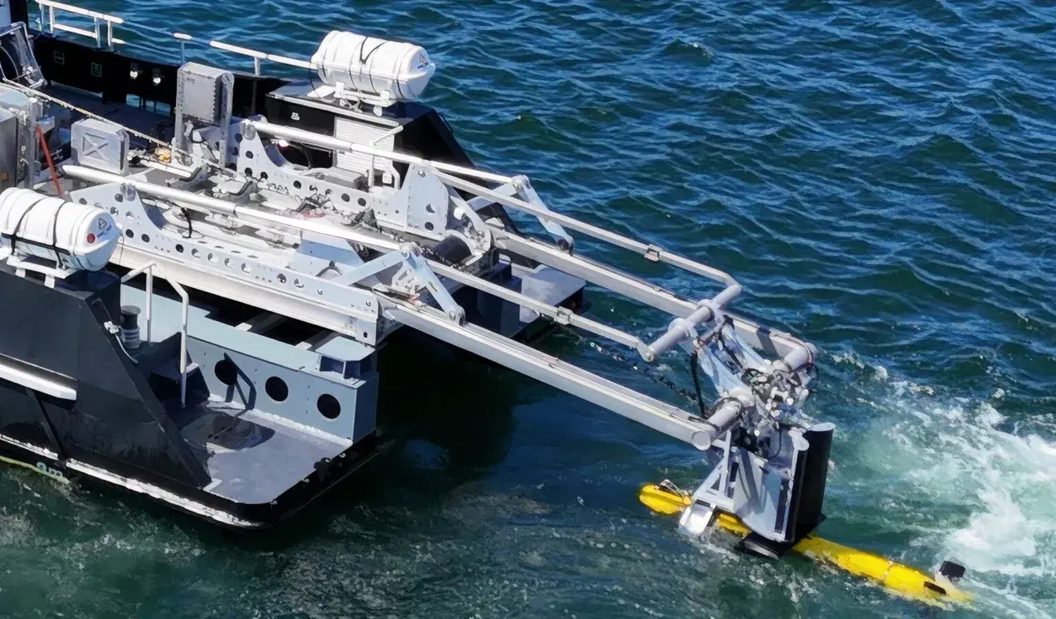 Kraken Robotics KATFISH system deploying from an ISO20 launch and recovery system